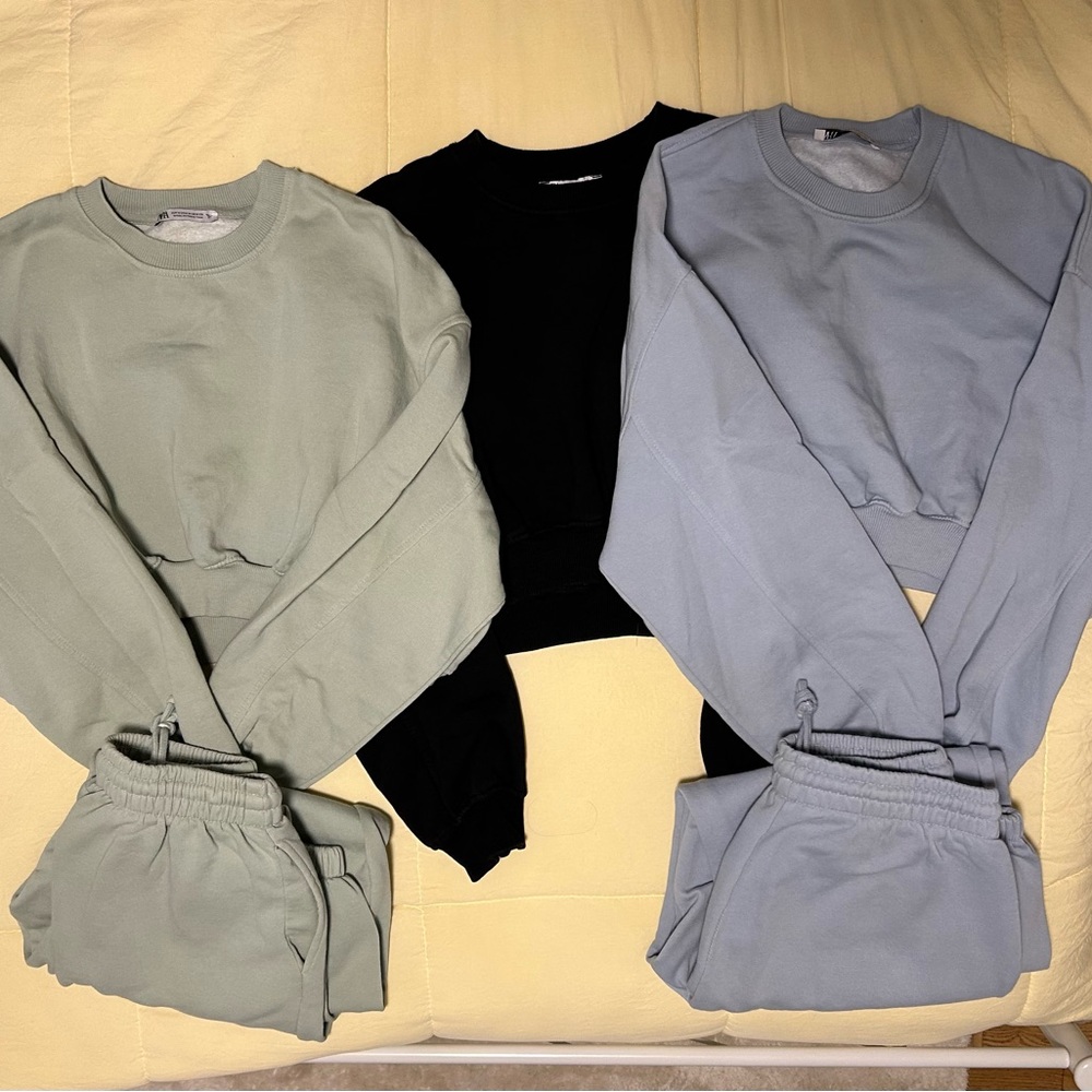 Zara Track Pants & Joggers Set - Black, Sage, Light Blue